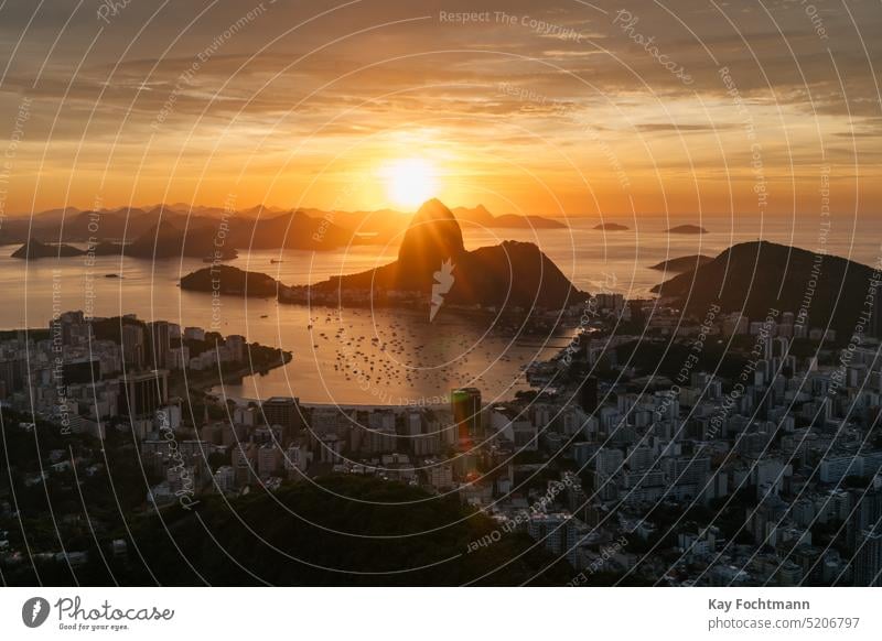 Sugar Loaf in Rio de Janeiro during sunrise aerial attraction bay beach brazil brazilian city cityscape destination famous famous place guanabara bay hill