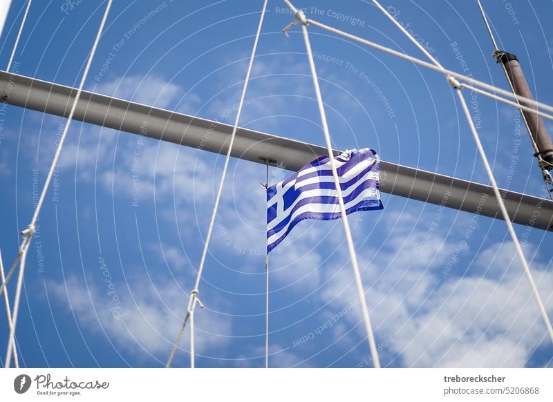 Greek flag on the sailing boat in the wind greece greek island europe sky travel beautiful blue mediterranean historic waving european nation national sunny