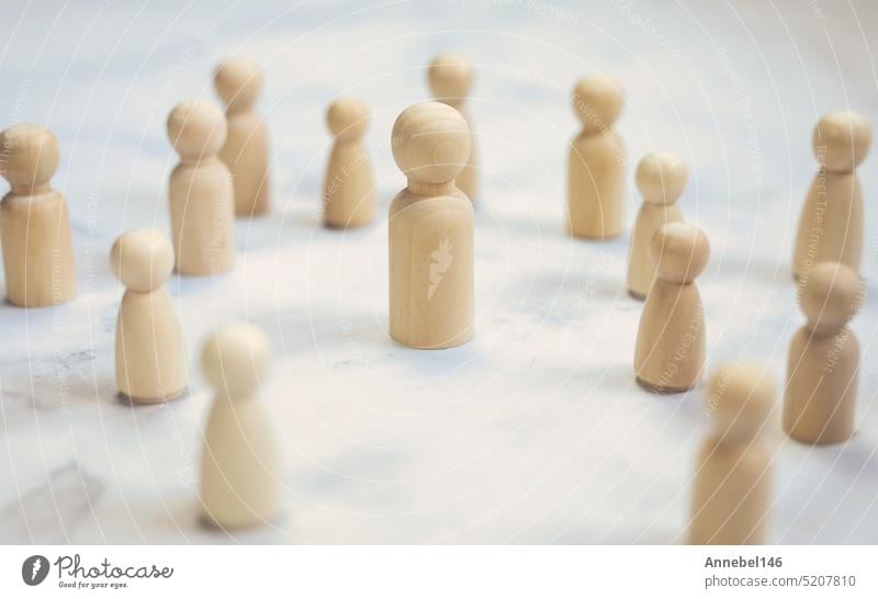 Team leader mockup, copy space. Leadership, winning, boss. Winner and defeated. Wooden figure on cube,leading a business team group of people concept