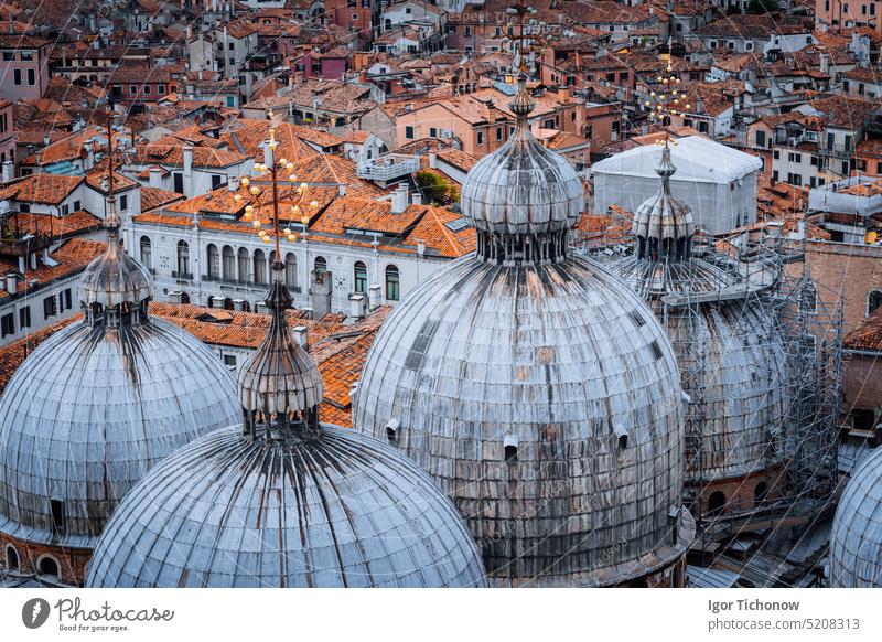 Famous Basilica di San Marco Cathedral at Piazza San Marco Square in Venice, Italy. Europe venezia famous church cupel dome aerial europe cathedral architecture