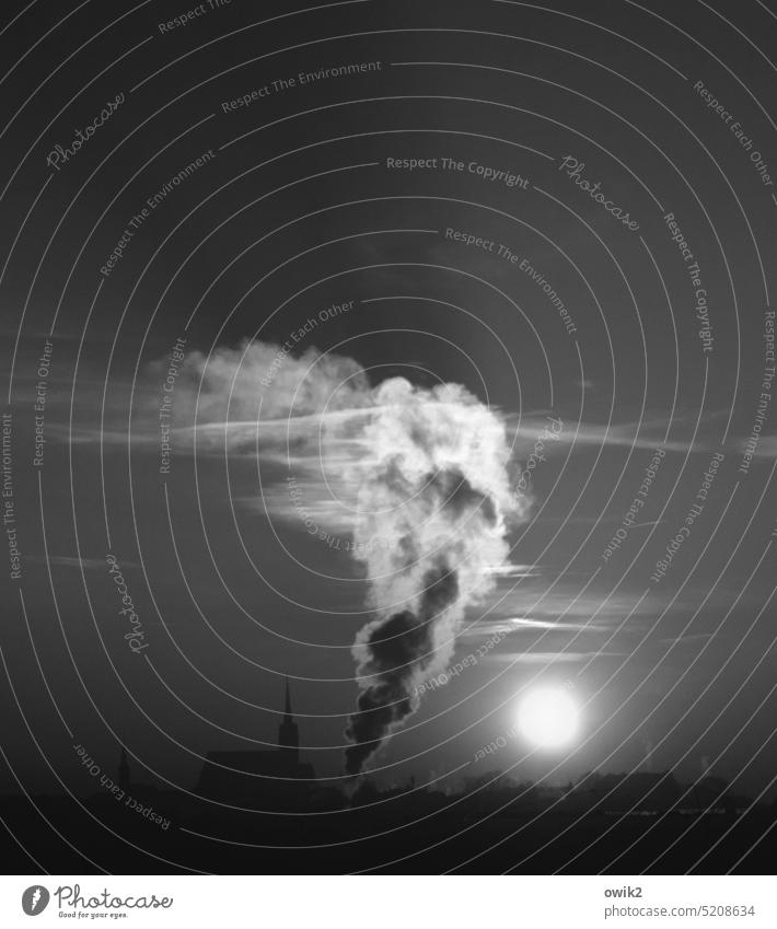 Who has the swath Smoke cloud Chimney column of smoke Evening Horizon Light Twilight Apocalyptic sentiment Heating Back-light Sunset Energy