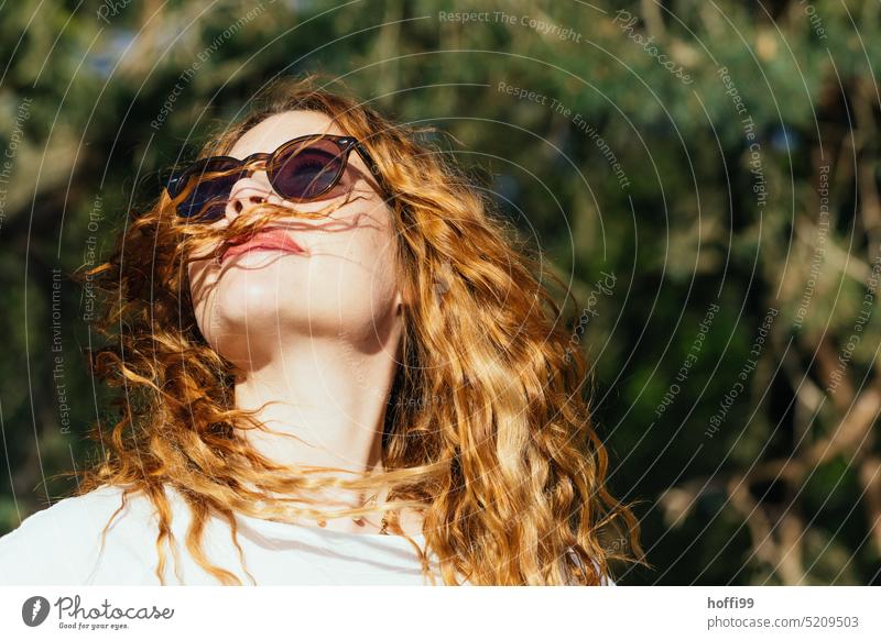Sun on the skin - spring Warmth Joy Spring Curl Sunglasses jand wife naturally portrait red hair Sand pretty Woman Face Feminine Long-haired Spring fever