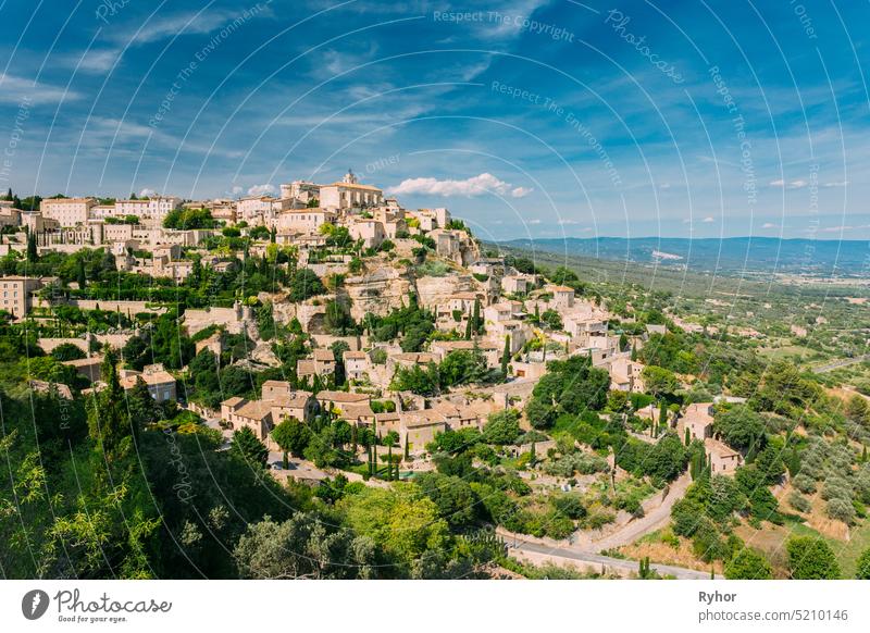 Gordes, Provence, France. Beautiful Scenic View Of Medieval Hilltop Village Of Gordes. Sunny Summer Sky. Famous Landmark. beautiful architecture south summer