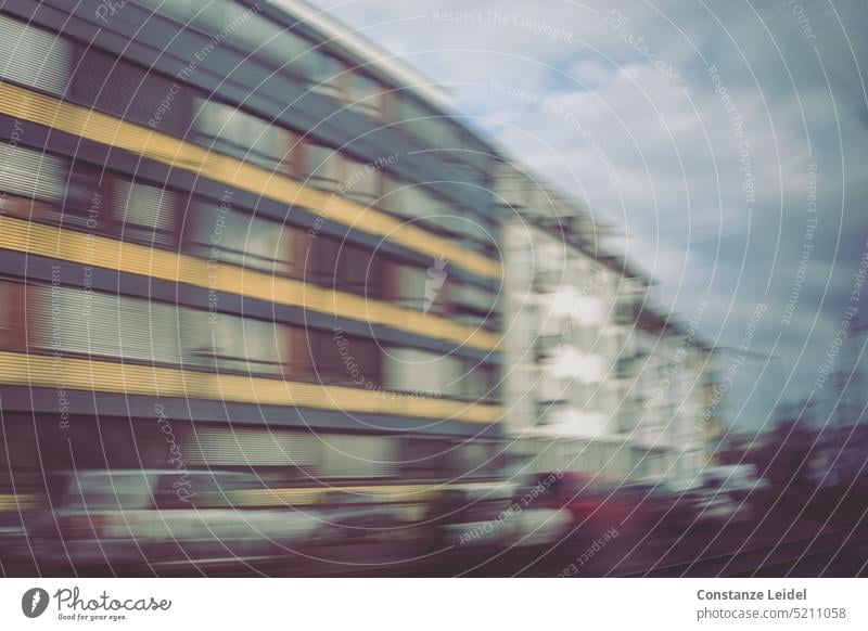 House front with yellow balconies - ICM Line Structures and shapes Facade House (Residential Structure) rolling by Transience hazy Office building Building look
