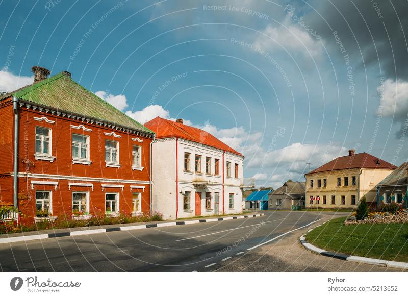 Opsa, Braslav District, Vitebsk Region, Belarus. View Of Old Houses On Sovetskaya Street In Agro-town of Opsa europe belarus Vitebsk Voblast landmark tourism
