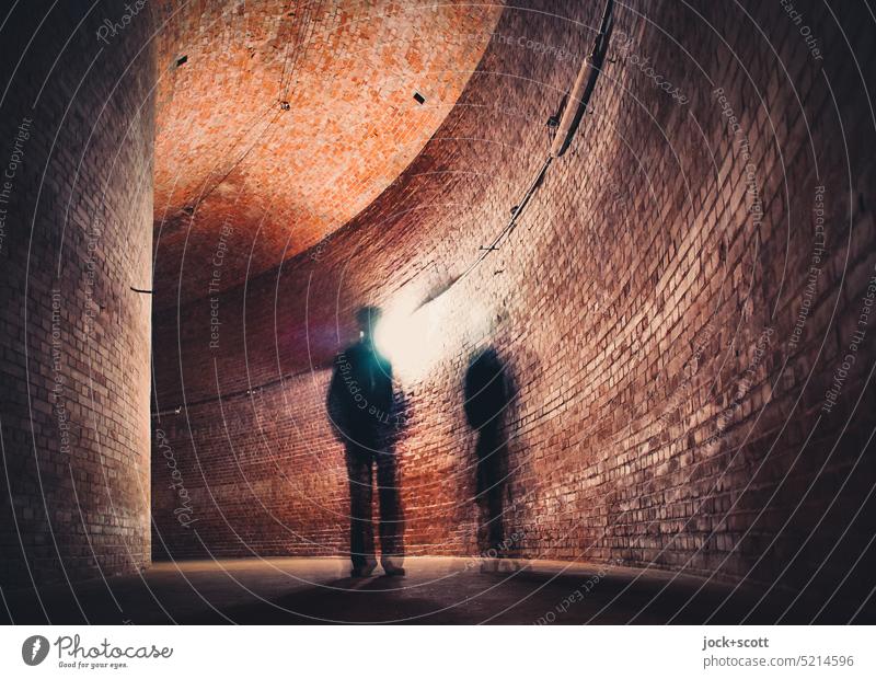 Walk through the vault Corridor Vault Architecture Historic Manmade structures Shadow Brick wall Silhouette Back-light motion blur Wall (building) Tall