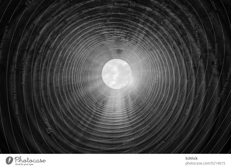 View to the sky Vista conduit Sky Clouds cloudy Black & white photo groove Ribs Illuminate Light Round Circle Deserted Abstract circles Concentric Many