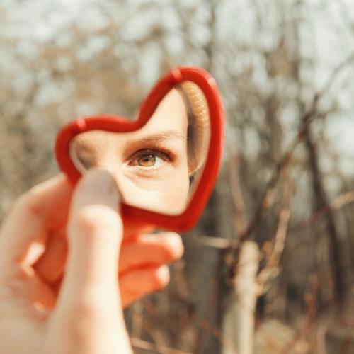 You can only see well with your heart... Heart Mirror Eyes Heart mirror reflection heart-shaped Heart-shaped Hand Self portrait Forest Love With love Self-Love