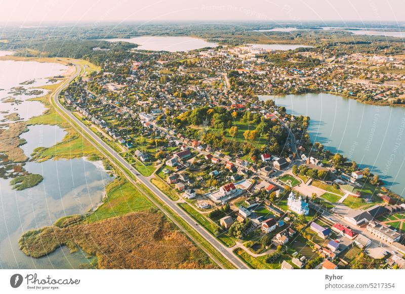 Braslav, Braslaw District, Vitebsk Voblast, Belarus. Aerial View Of Town. Famous Lakes Braslau Braslav lakes aerial aerial view architecture attitude autumn