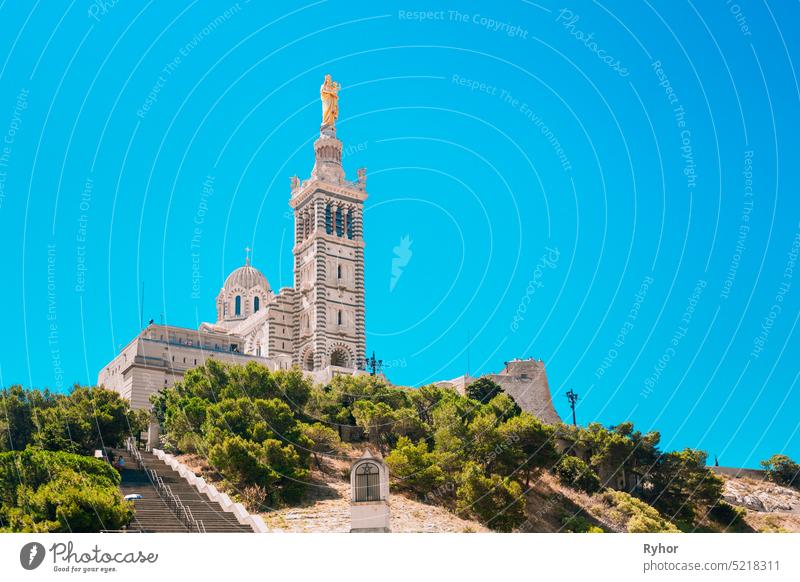 Catholic Basilica of Our Lady of the Guard or Notre Dame De La Garde church at hill in Marseille, France Marseilles travel landmark beautiful architecture