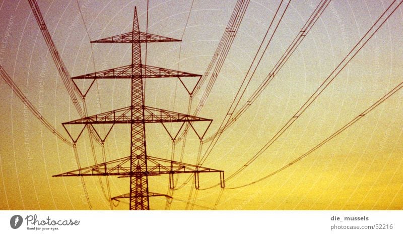under the direction of ... Electricity Electricity pylon Sunset Transmission lines Cable