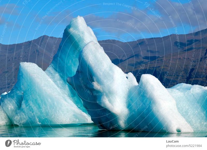 The tip of the iceberg Iceberg mountain glacier lagoon Iceland Glacier Cold Jökulsárlon Blue Snow Climate Climate change Water Clouds Lagoon Vacation & Travel