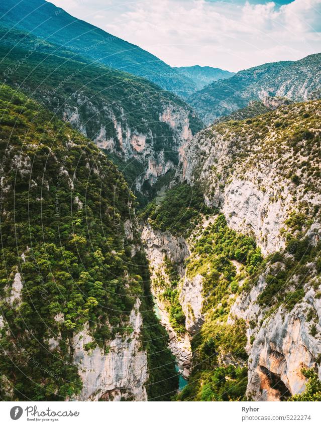Beautiful Mountains Landscape Of The Gorges Du Verdon In South-eastern France. alpes beautiful blue blue sky canyon de europe famous france gorge gorges grand