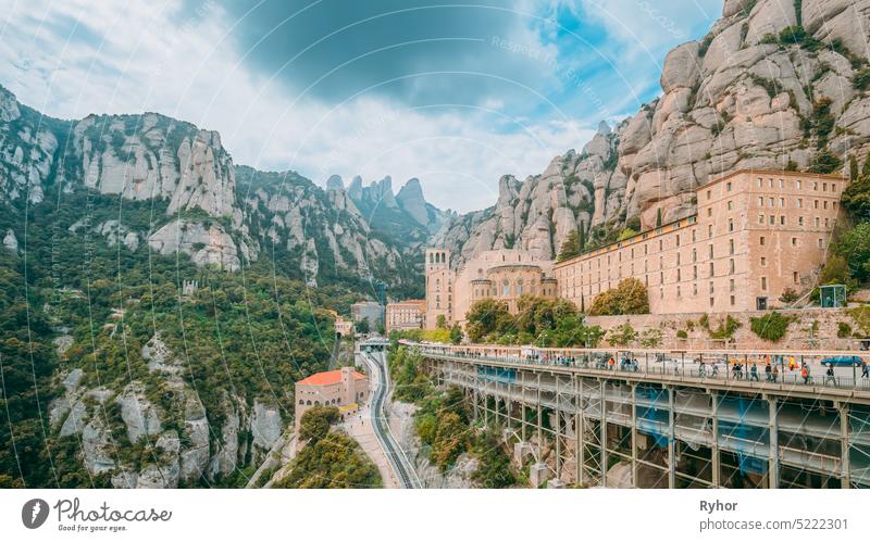 Santa Maria De Montserrat. Benedictine Abbey In Mountain Of Montserrat, In Monistrol De Montserrat, In Catalonia, Spain. Timelapse, Time-lapse heritage travel