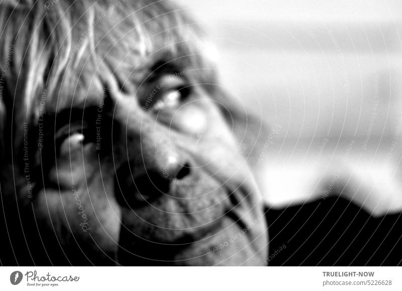 Selfie old man playing with evil spirits and demons, face, close up Old man Face Self portrait Near Action eyes Looking Anger defense battle Testing & Control