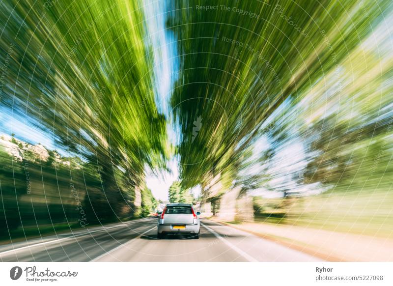 Speeding Car On A Highway, Country Asphalt Road. Motion Blur Background abstract auto automobile background blur blurred background bright car copy space