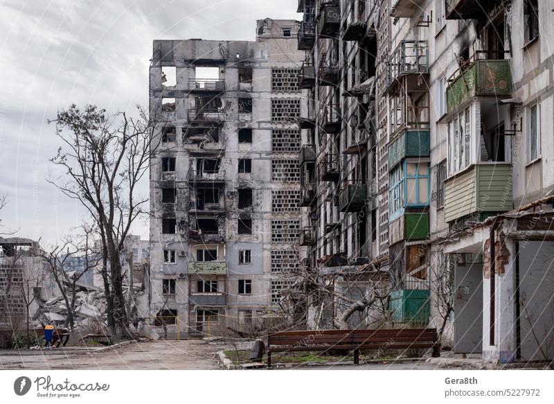 destroyed and burned houses in the city Russia Ukraine war Donetsk Kherson Kyiv Lugansk Mariupol Zaporozhye abandon abandoned attack bakhmut blown up