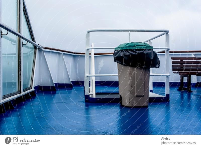 2022 08 23 Madeira ship deck with bin garbage environment trash plastic waste recycle recycling disposal rubbish pollution white dirt can background outdoor
