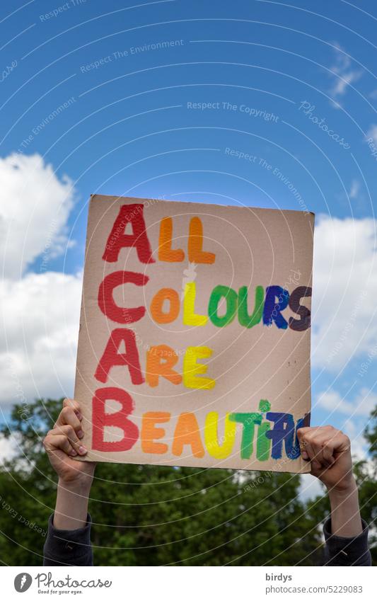 Colorful sign at a demonstration against racism. ACAB - All Colours Are Beautyful skin-coloured Demonstration equality acab Positive Everyday Racism