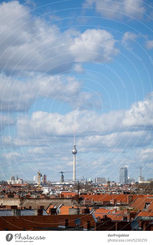 View over Neukölln with roofs and television tower II Deserted Copy Space middle Structures and shapes Copy Space top Pattern Abstract Contrast Exterior shot