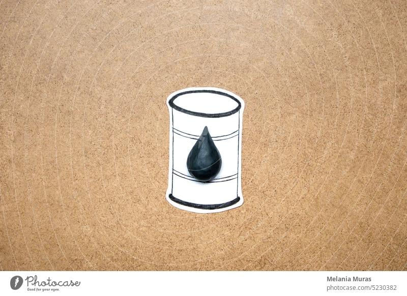 Oil barrel with 3d oil drop sign. Hand drawn concept of fossil fuel trade, oil market. black business chemical container crisis crude design diesel economy