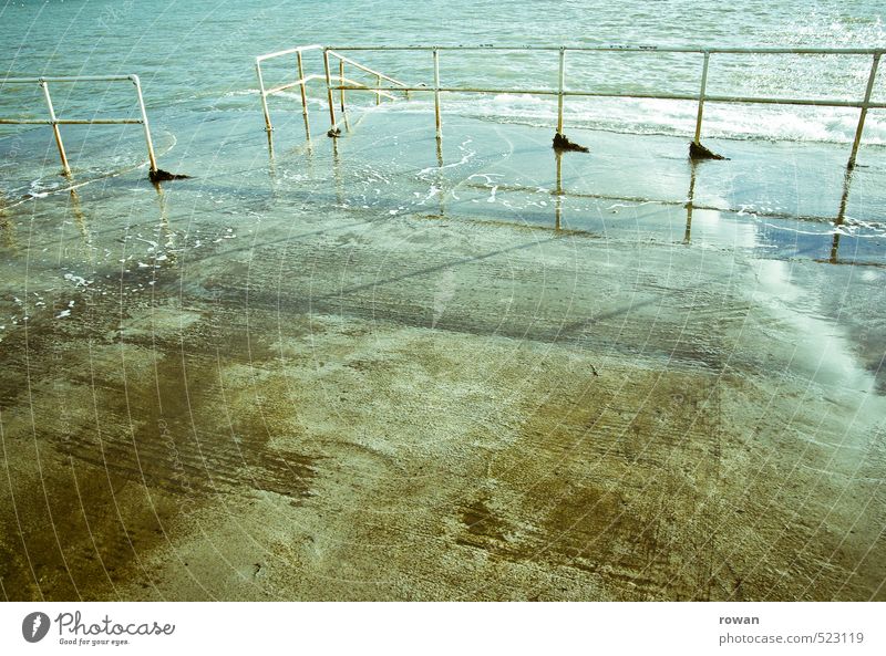 Wet Ocean Handrail Concrete Deluge Water Swimming pool Pool ladder Colour photo Exterior shot Deserted Copy Space left Copy Space right Copy Space middle Day