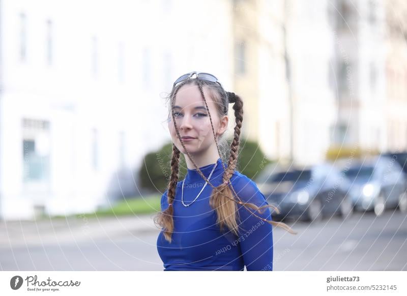 Young woman in techno outfit, ready for the party in Berghain ;) portrait Woman Youth (Young adults) Feminine Colour photo Exterior shot Day