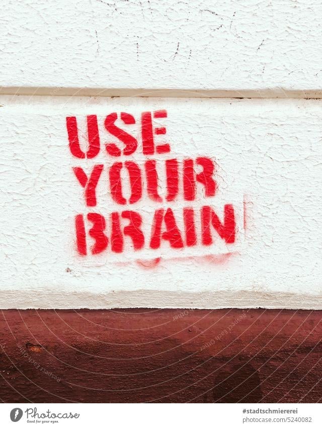 Use your brain! stencil Graffiti Street art foderu Detail Stencil letters Subculture English Spray reason Judicious Plea shout