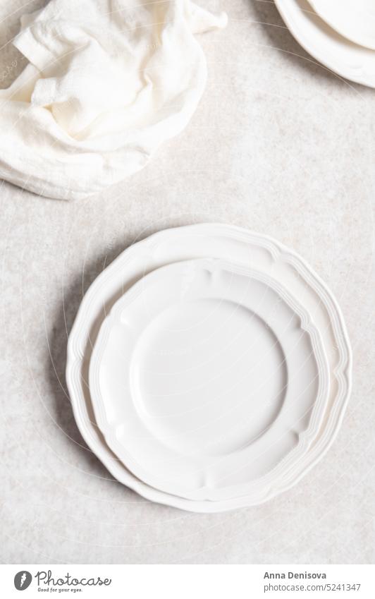 Trendy white ceramic plates empty plate table dish stone no food concept dinner set ripple grey texture trendy above clean kitchen top setting dining cooking