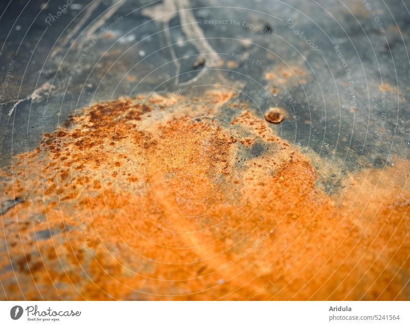 Rusty fire bowl Metal Close-up Old Transience Structures and shapes Detail Fire shell Surface Structures and forms disintegration Orange