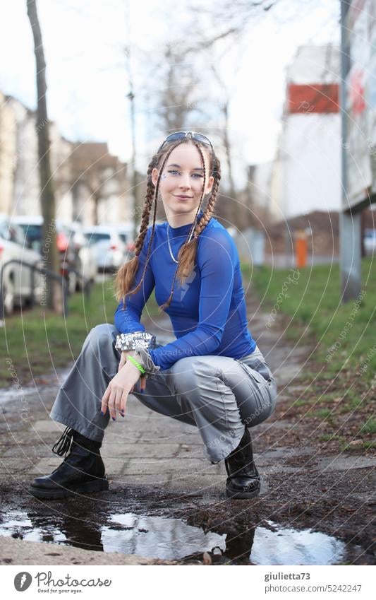 Off to the club! Young woman in techno outfit, ready for the party at Berghain ;) portrait Fashion Party mood individuality Creativity techno music raver girl