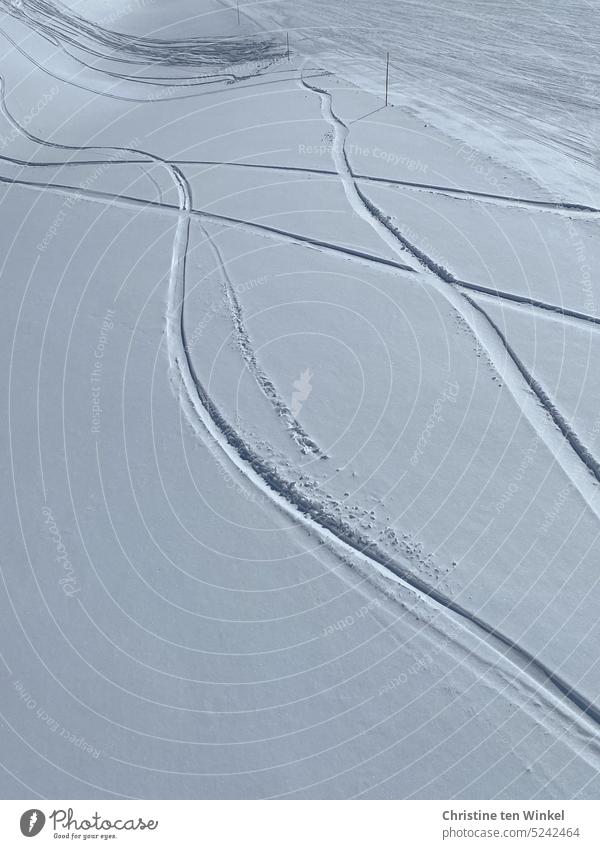 Ski tracks in the snow next to the ski slope ski tracks Snow Skiing off piste Winter sports Winter vacation Vacation & Travel Leisure and hobbies snowy