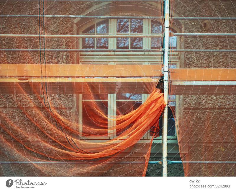 Roman shade Tarp Orange Building fabric Construction site Building security Net weave Protection renovation case Change Surface structure Pattern Tracks Safety