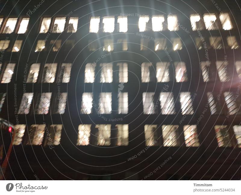 Image disturbance | a radiant excess of knowledge Facade Window Light Flare light and dark blurriness Library Night artificial light Lighting Shadow rays