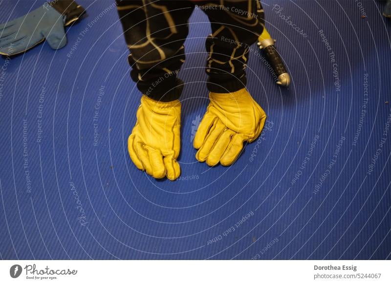 Feet in yellow gloves feet Gloves Toe shoe Playing Infancy muck about Happiness Child Yellow purple background