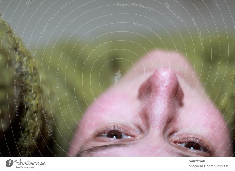 upside down. upside down. close up: face of a woman Inverted Woman Face Human being Adults face blush brown eyes naturally Eyebrow Bilious green Nose