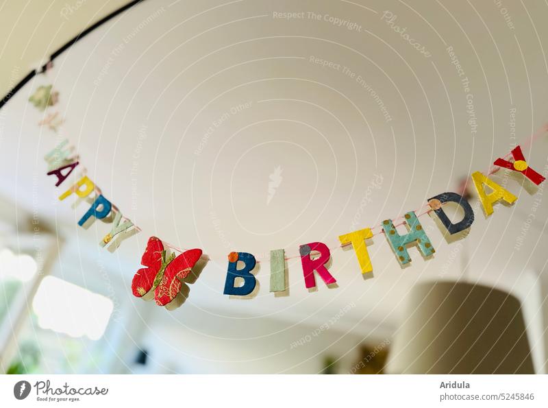 Happy "Butterfly" Birthday Happy Birthday Decoration Mirror Deco chain pennant chain variegated Letters (alphabet) Paper Red Living room Feasts & Celebrations