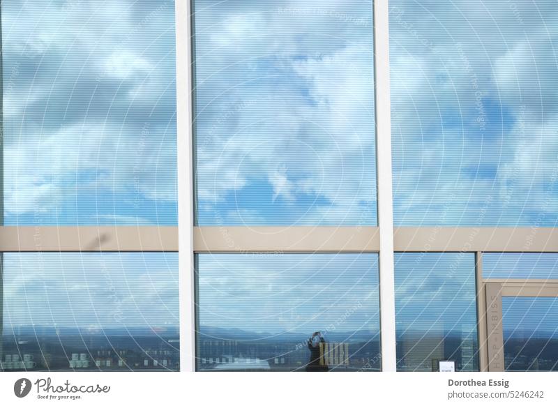 Sky reflection in a glass facade Clouds Landscape Blue Exterior shot Calm Human being