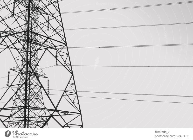 overhead power line pylons and wires powerline electrical cables structure electricity tower energy sihouette lines high voltage conductors industrial modular