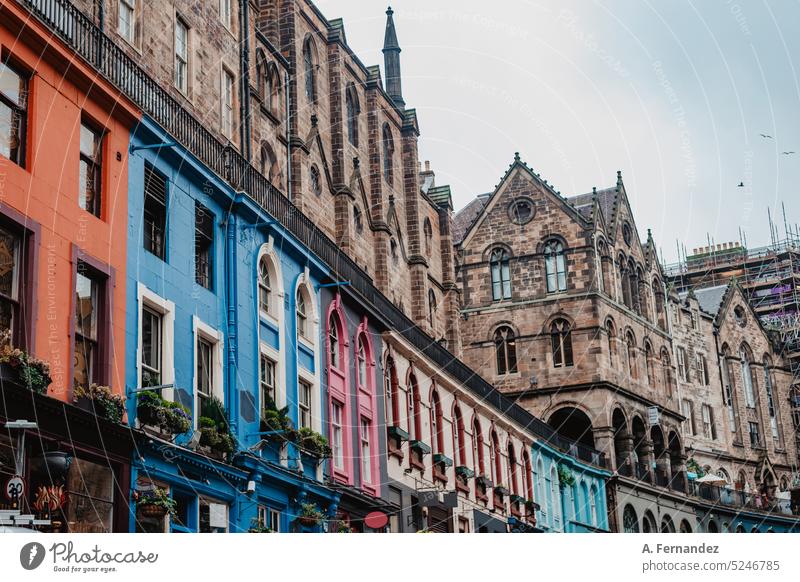 Colorful shop fronts on the famous Victoria Street in Edinburgh's Old Town, Scotland edinburgh architecture britain british building buildings centre city