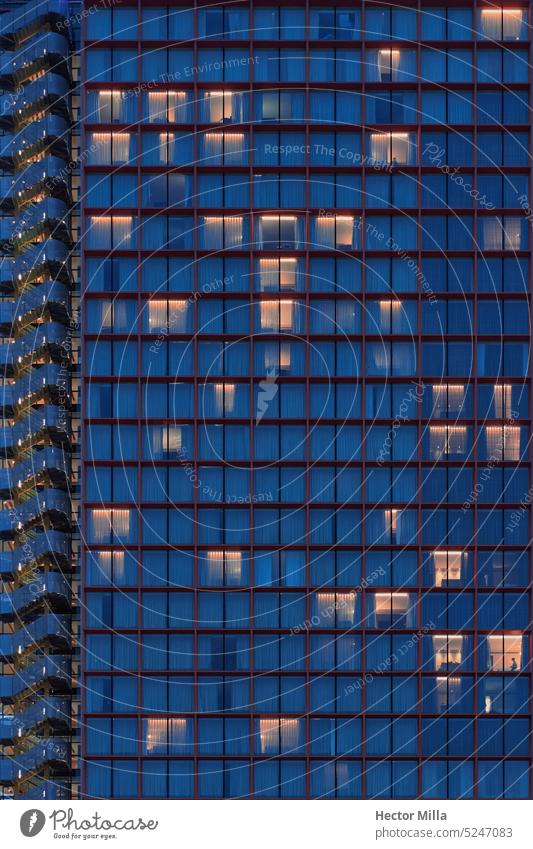 Geometric structures in modern and contemporary architecture at the blue hour in the city High-rise House (Residential Structure) Business Glass City Window