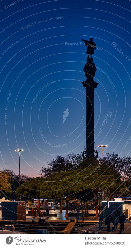 Monument to Christopher Columbus in the city of Barcelona, postcard of the city, vertical Columbus Monument Exterior shot Colour photo Tourist Attraction