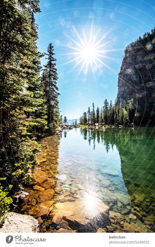 Radiance Water silent Peaceful Lonely Loneliness Reflection mountain lake Banff National Park Sky Trip wide Far-off places Wanderlust especially
