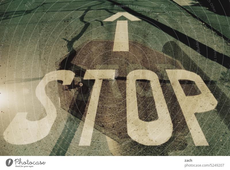 STOP - in the name of love Analog Slide Lomography Scan Double exposure analogue photography Experimental Lane markings Warning sign Town Safety Bans Motoring