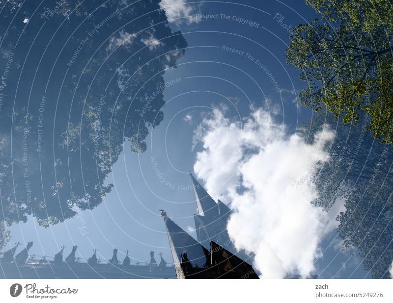 worm's-eye view Clouds Sky Church spire Double exposure Tree Religion and faith Tower
