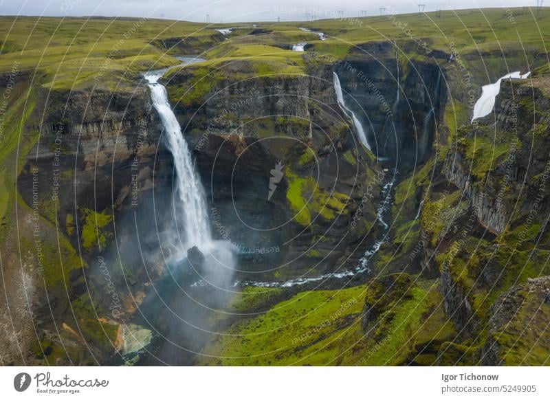 Gorge with Granni waterfall. Waterfall in a narrow gorge in the Thjorsardalur valley in Iceland iceland granni beautiful travel stream scenic river rock natural