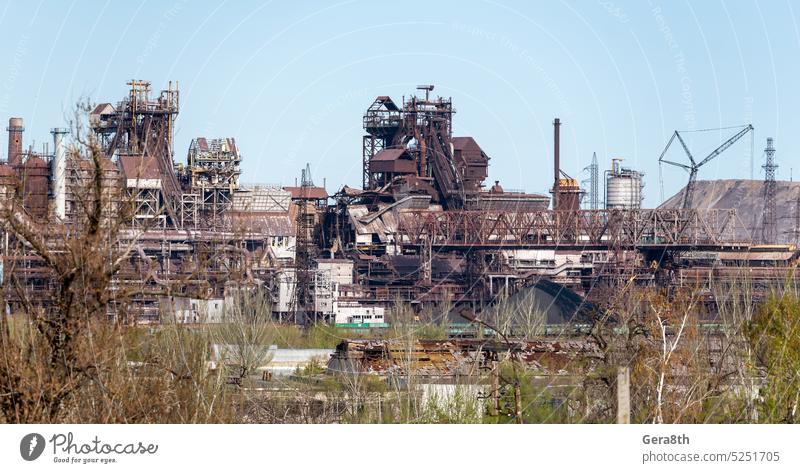 destroyed buildings of the workshop of the Azovstal plant in Mariupol Ukraine Russia abandon attack blackout blown up bombardment broken burned out city