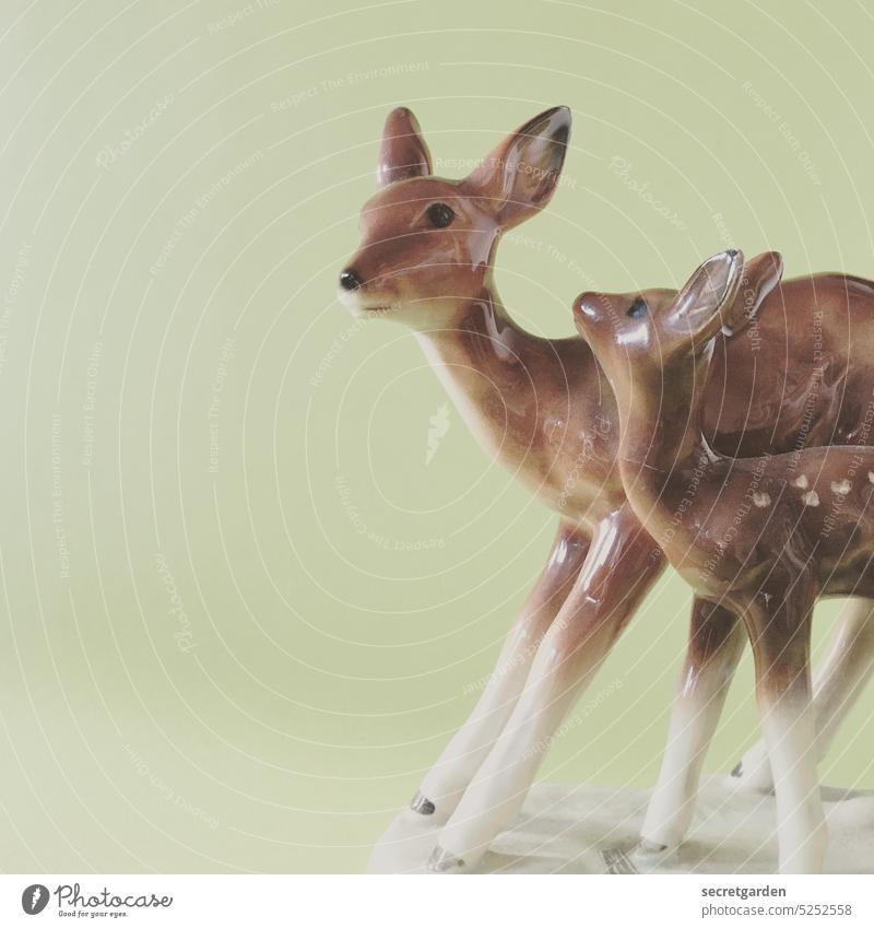 (deer)kitsch as kitsch can Porcelain Green Brown Kitsch Decoration Fawn Roe deer Glittering Material Delicate Animal Wild animal Colour photo Nature Forest