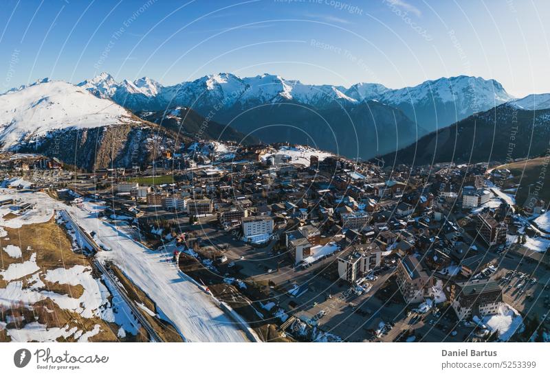 Panoramic drone view of landscape and ski resort in French Alps, Alpe D'Huez, France - Europe alp alpe d huez alpe d'huez alpe d'huez le signal alpine alps