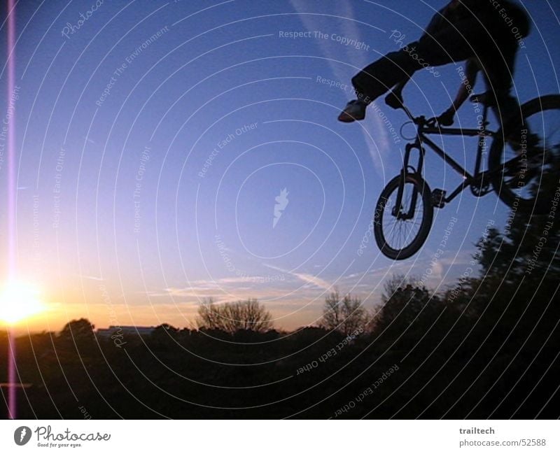 No Foot to Sundown Mountain bike Motorcyclist Territory Dirt Jumping Style Trick Bicycle Sunset Dusk Twilight Silhouette Light Rotate dirt downhill Flying